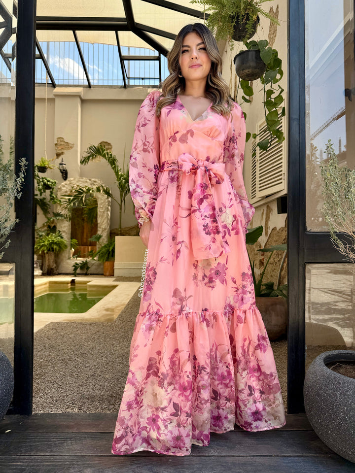 Maxivestido durazno flores