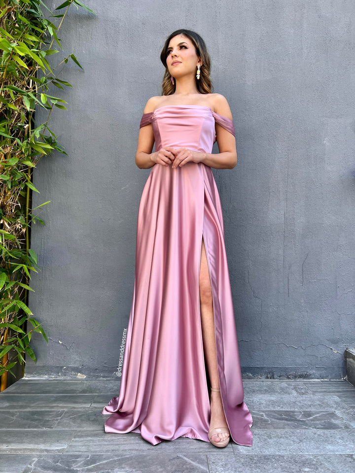 Vestido rosita satin offshoulder
