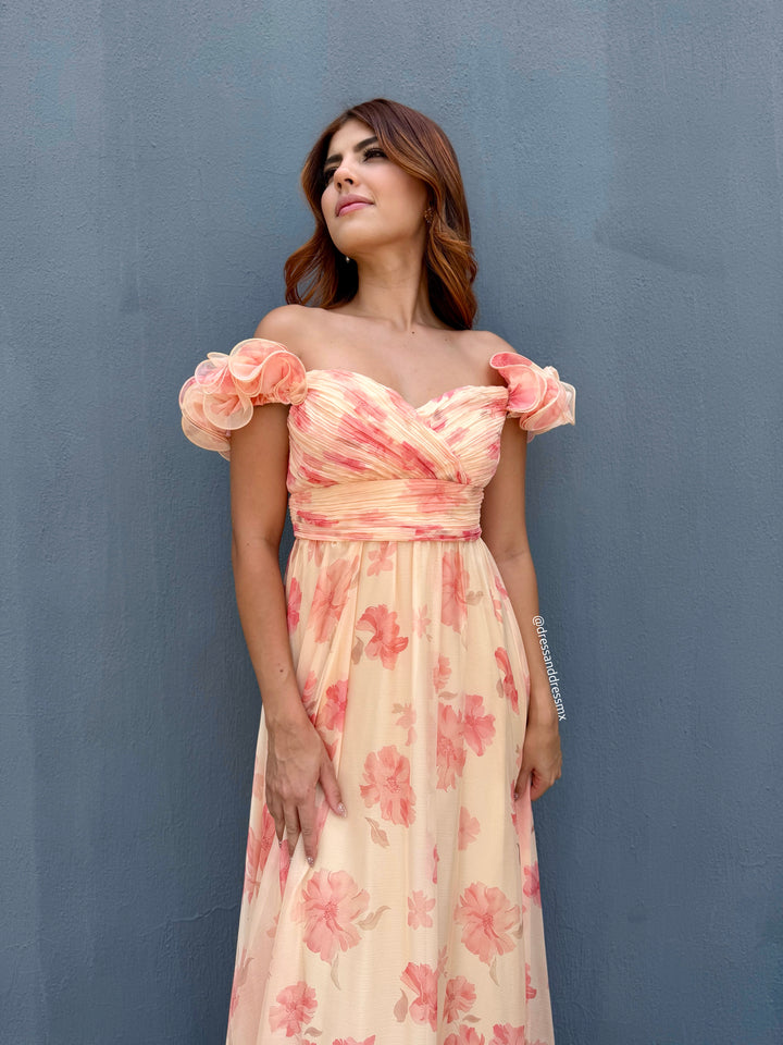 Vestido floral durazno