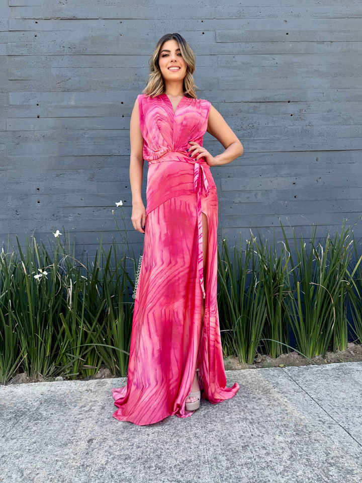 Vestido coral con rosa