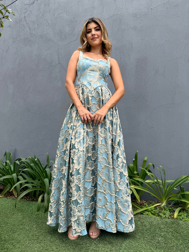 Vestido azul con dorado