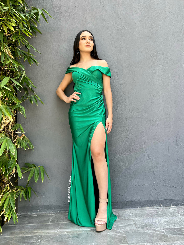 Vestido verde offshoulder