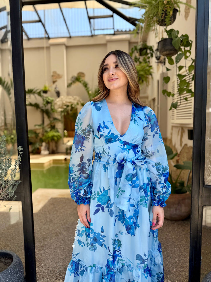 Maxivestido azul flores