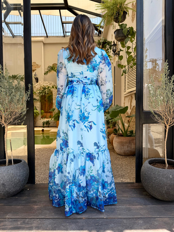 Maxivestido azul flores
