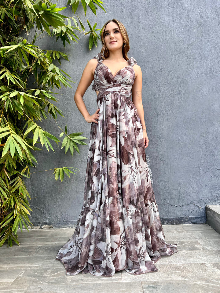 Vestido café lirios