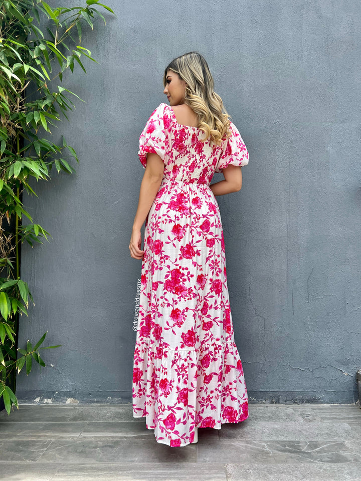 Vestido blanco flores rosas