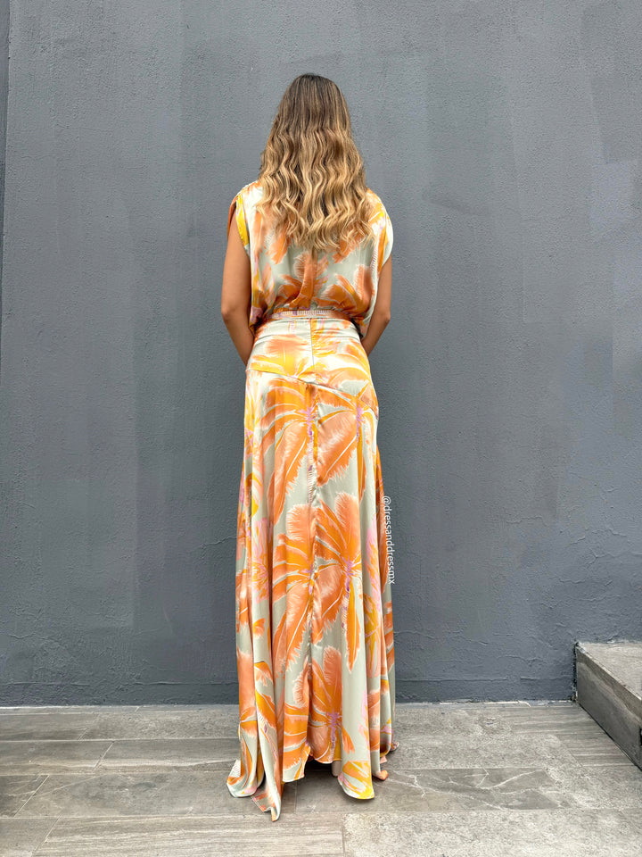 Vestido hojas naranja