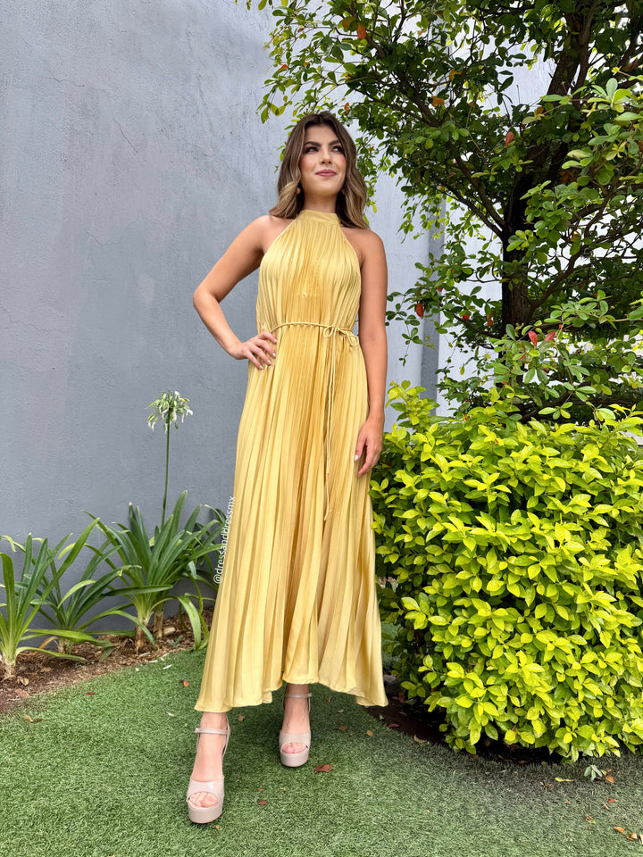 Vestido tableado amarillo pastel
