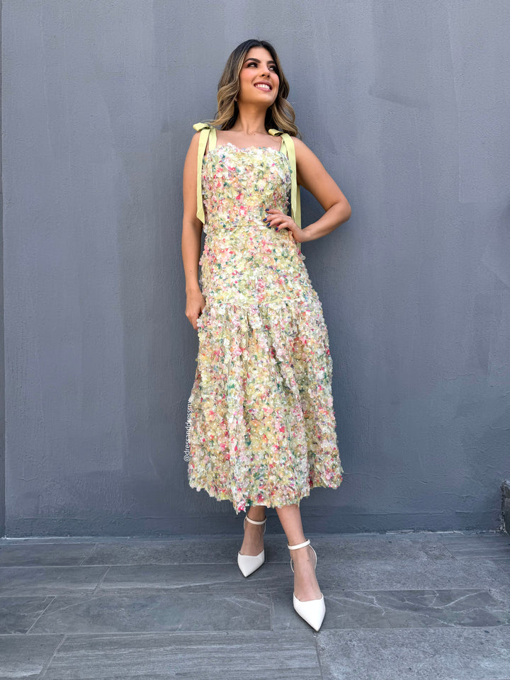 Vestido midi verdesito florecitas