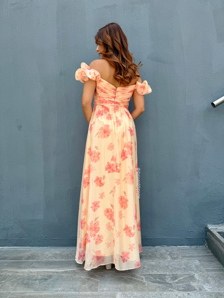 Vestido floral durazno