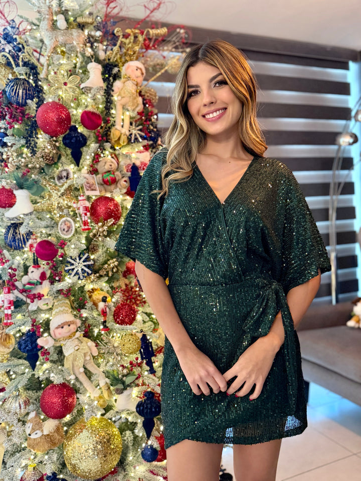 Vestido verde lentejuelas