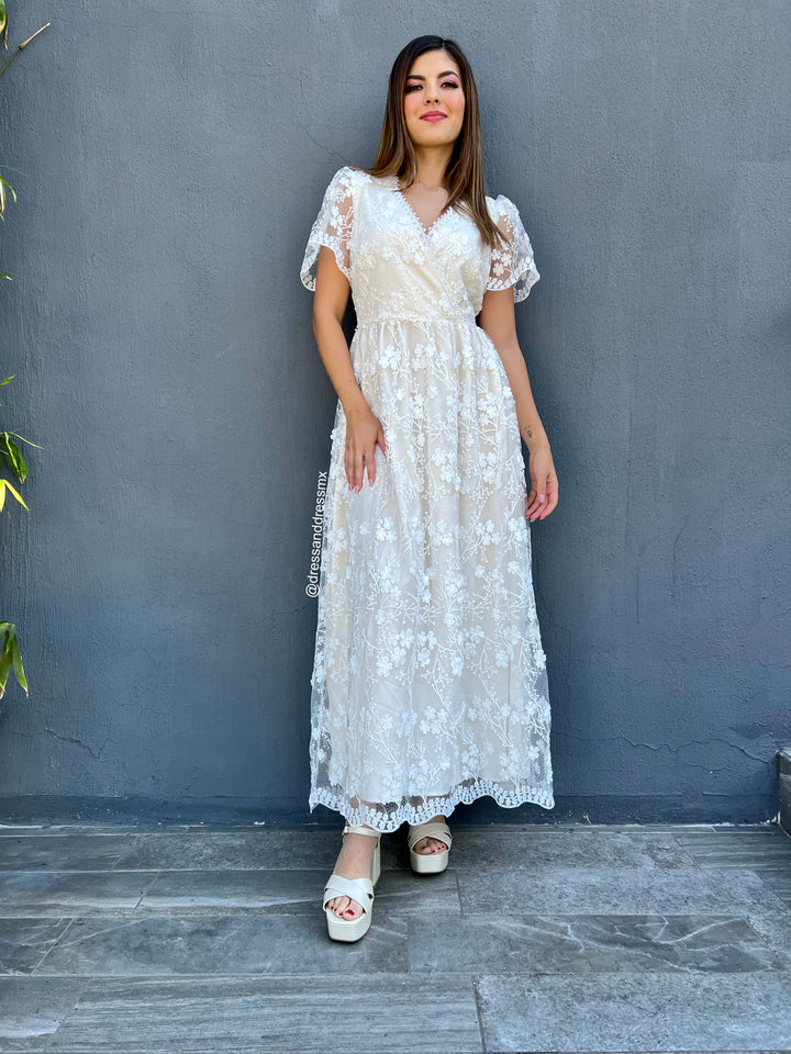 Vestido midi encaje flores