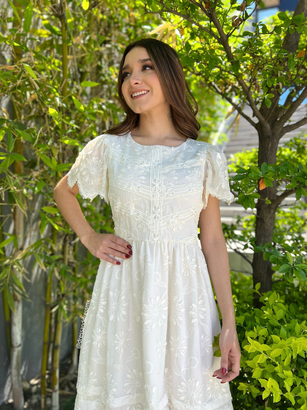 Vestido ivory manguita midi