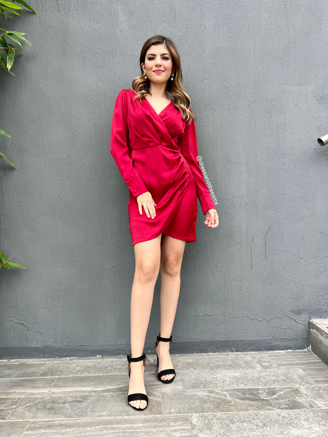 Vestido rojo satin drapeado