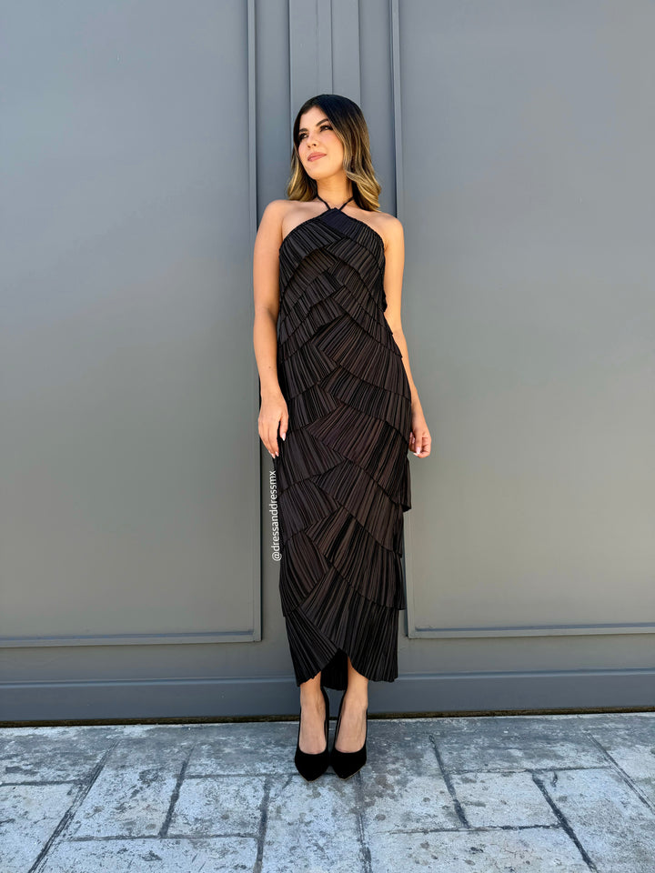 Vestido midi plisado negro