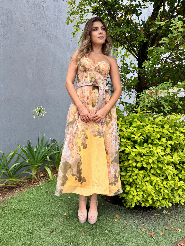 Vestido midi flores amarillo