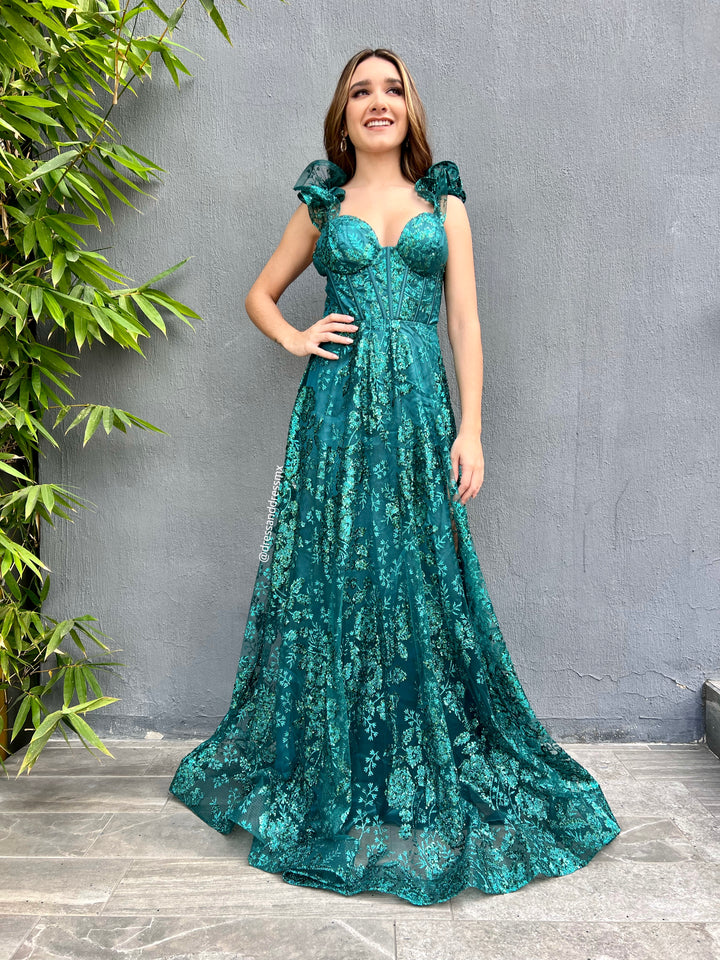 Vestido verde línea A