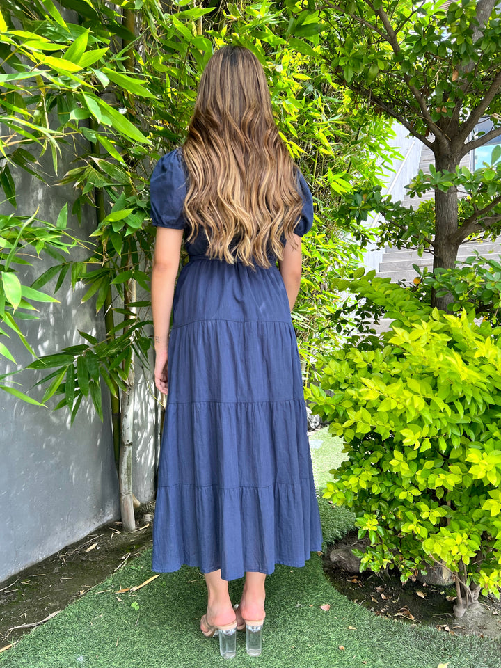 Vestido azul marino midi