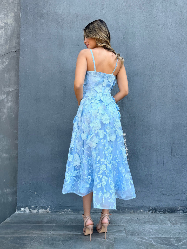 Vestido flores 3D azul
