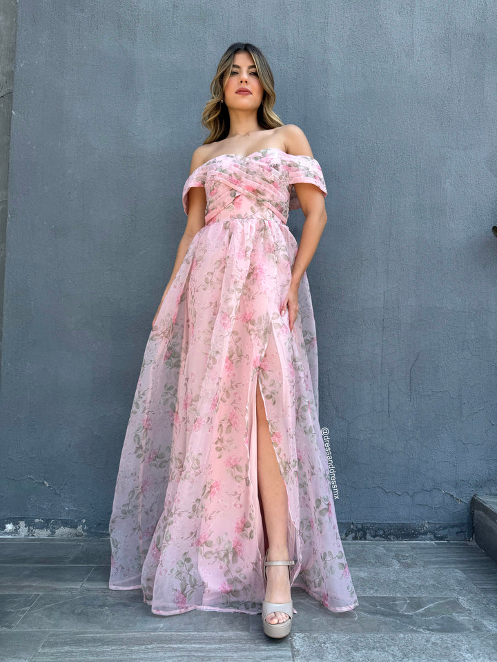 Vestido flores offshoulder
