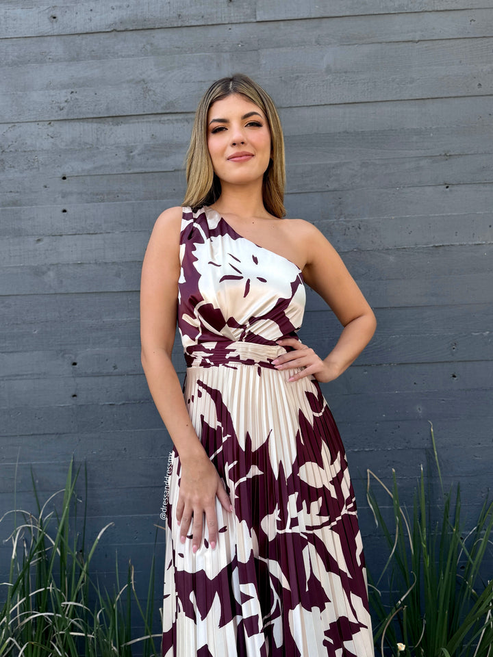 Vestido tableado flores café