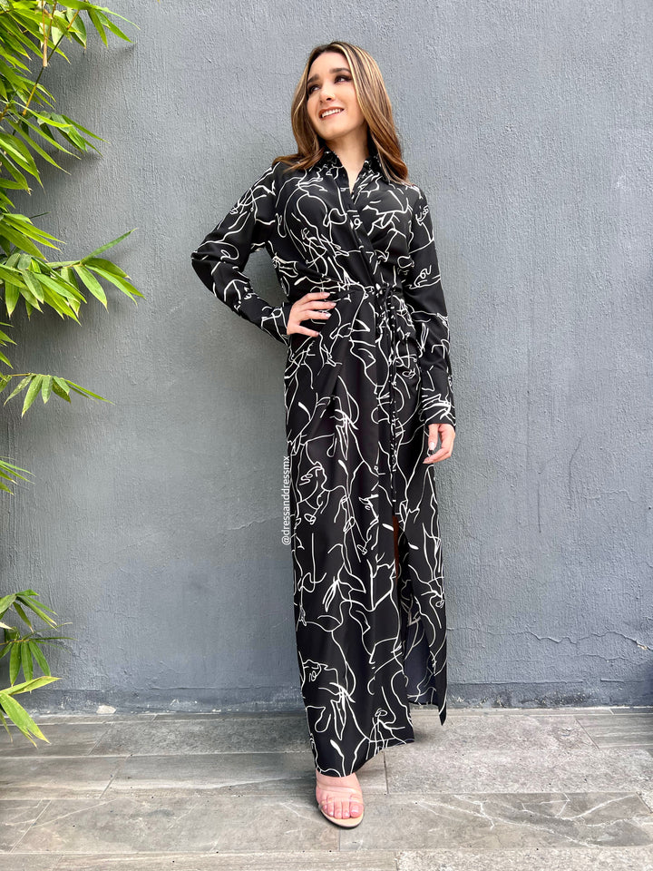 Maxivestido negro con blanco