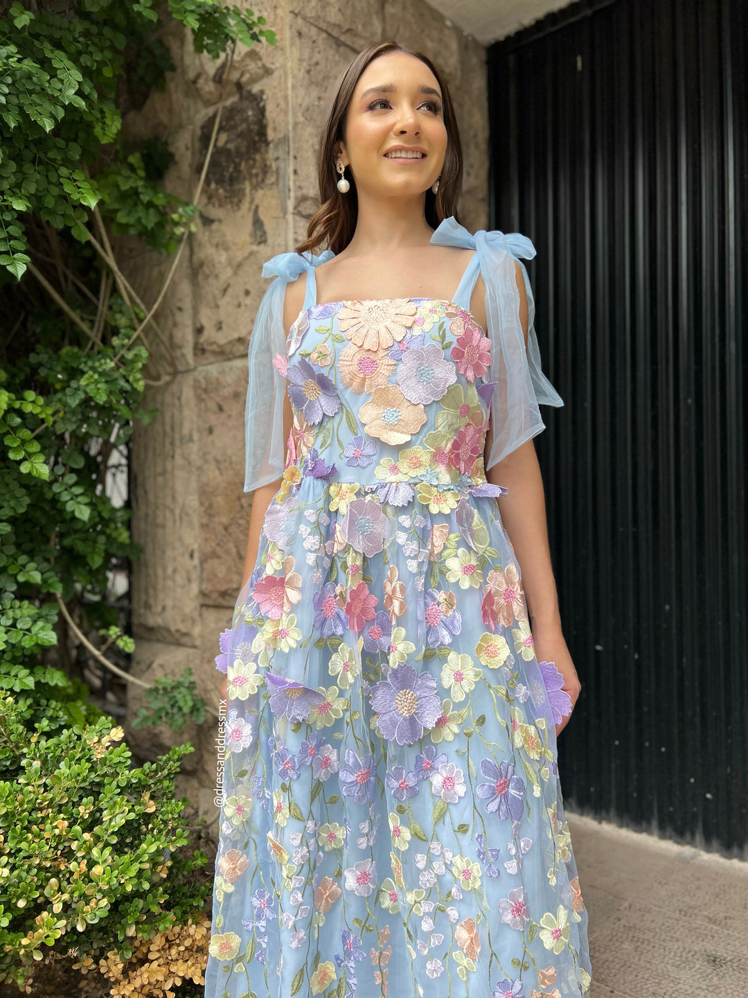 Vestido azul flores colores