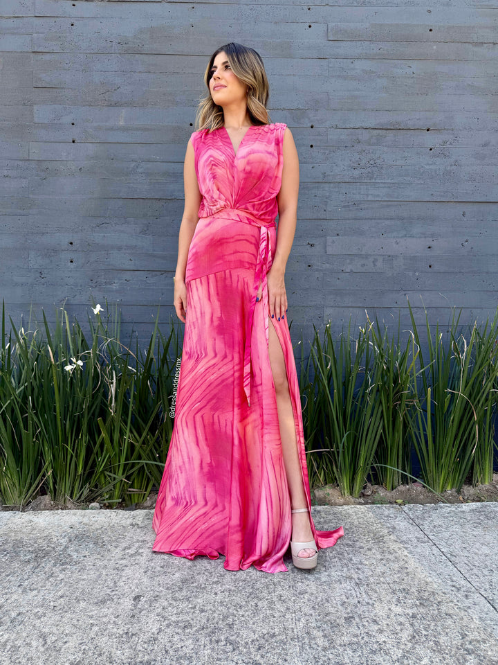 Vestido coral con rosa
