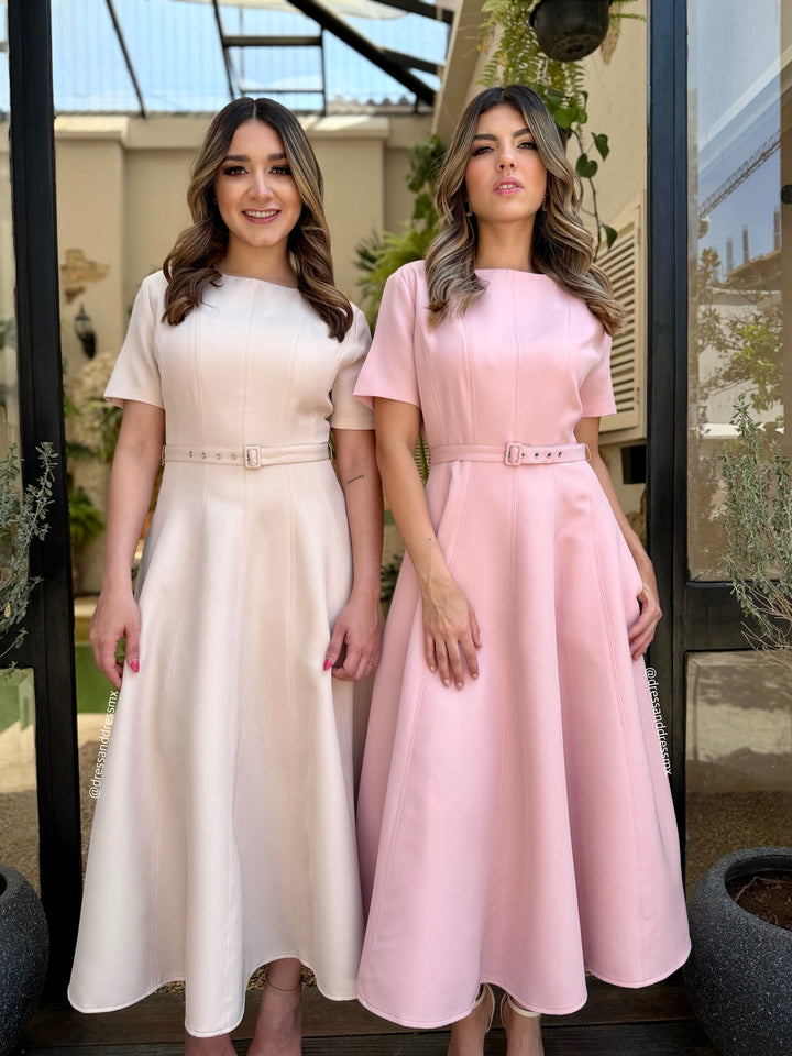 Vestido midi línea A light beige