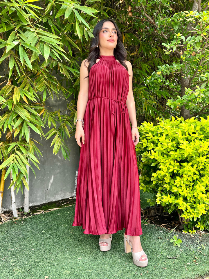Vestido midi tableado vino