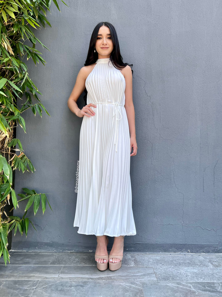 Vestido tableado blanco midi