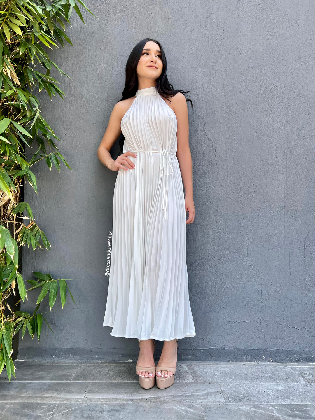 Vestido tableado blanco midi