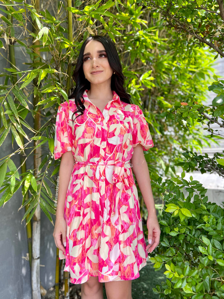 Vestido hojas rosas
