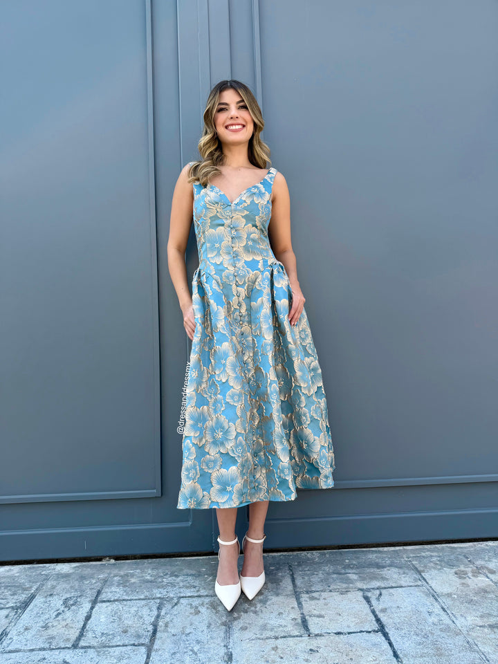 Vestido azulito con dorado