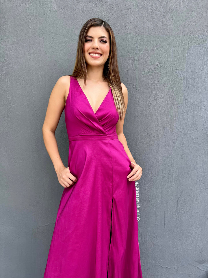 Vestido tafeta bugambilia
