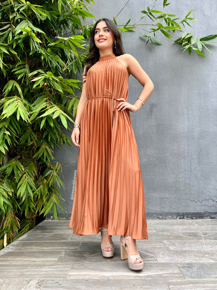 Vestido midi tableado chedron