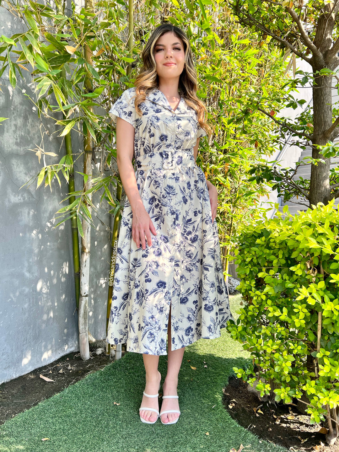 Vestido camisero flores azules