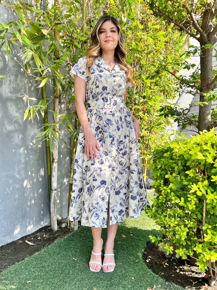 Vestido camisero flores azules