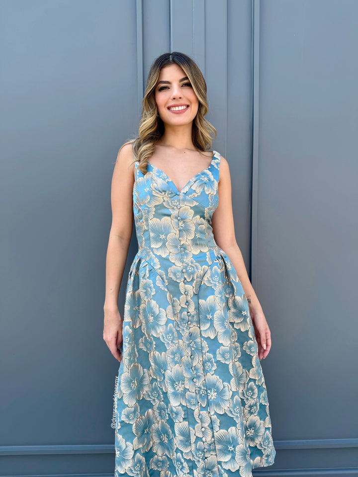 Vestido azulito con dorado