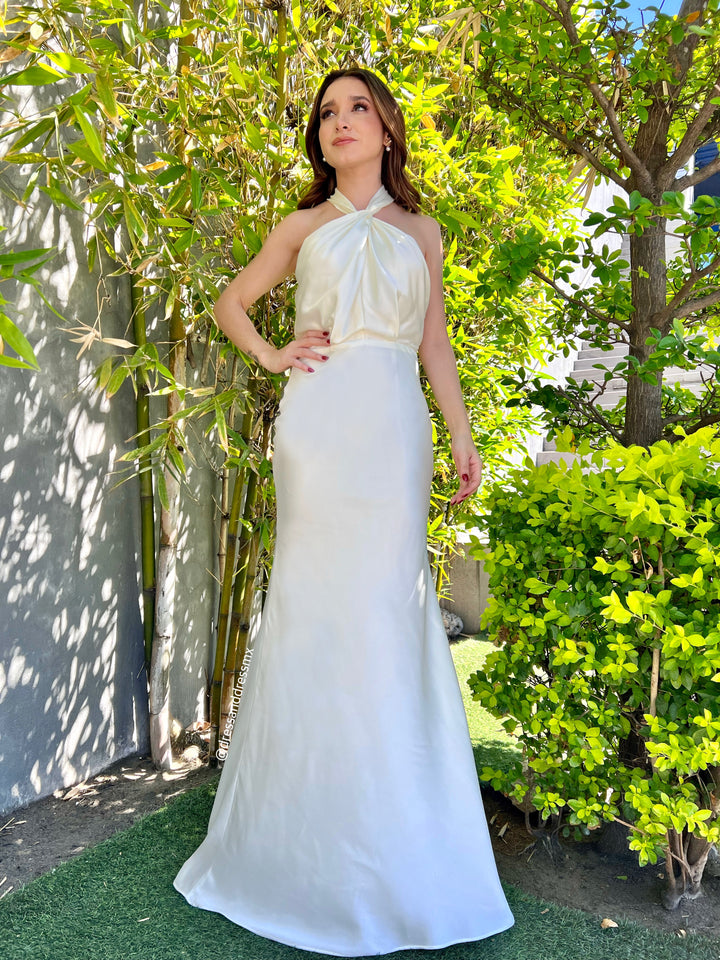 Vestido ivory satin halter