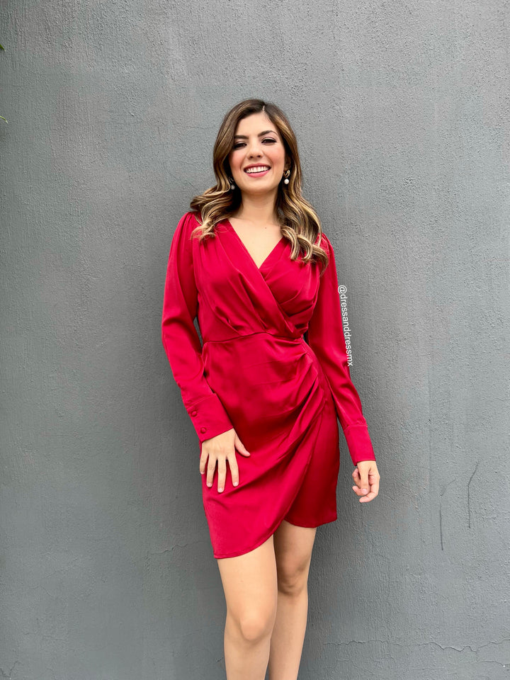Vestido rojo satin drapeado