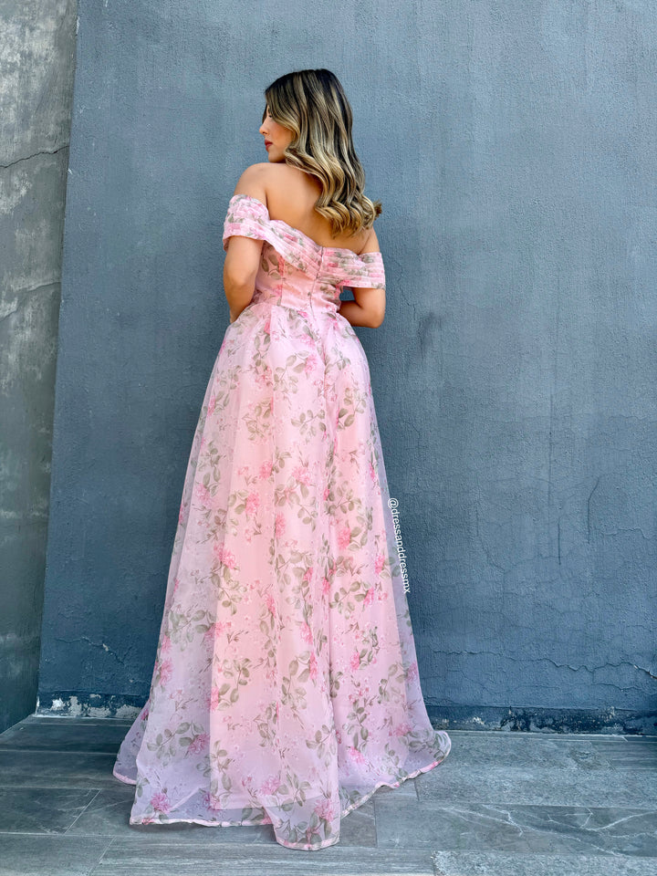 Vestido flores offshoulder
