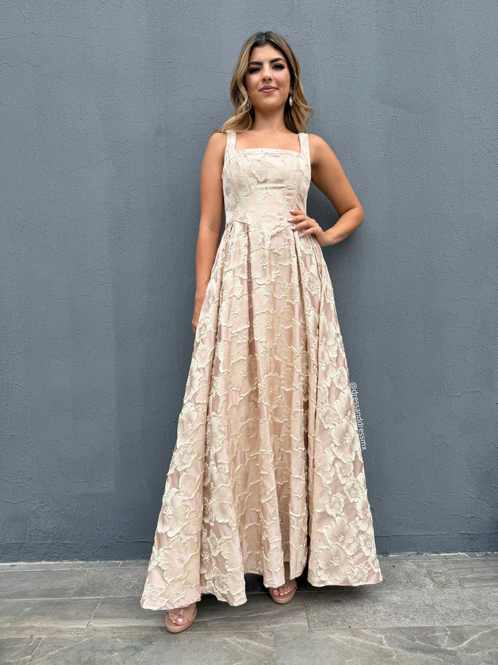 Vestido champagne flores