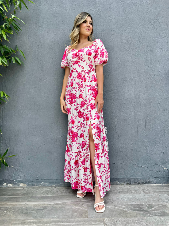 Vestido blanco flores rosas