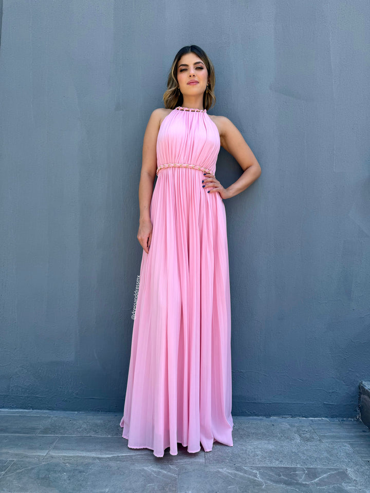 Vestido tableado rosa