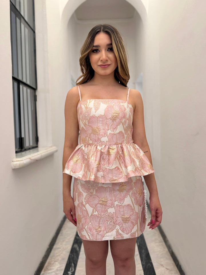 Vestido peplum flores rosas