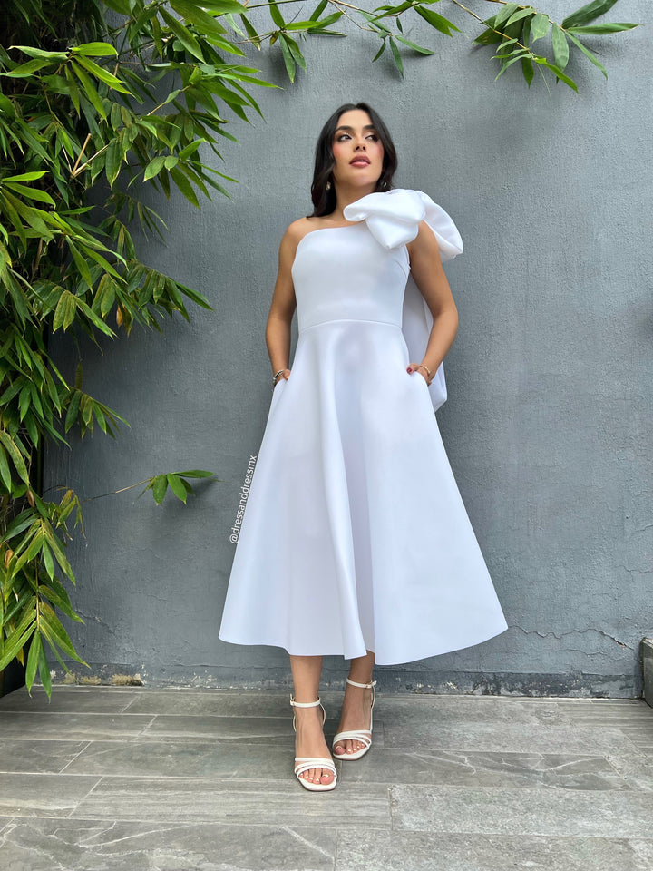 Vestido midi moño hombro