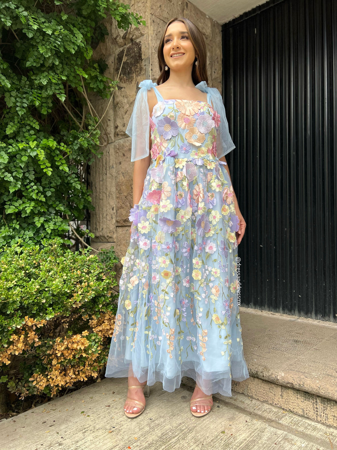 Vestido azul flores colores