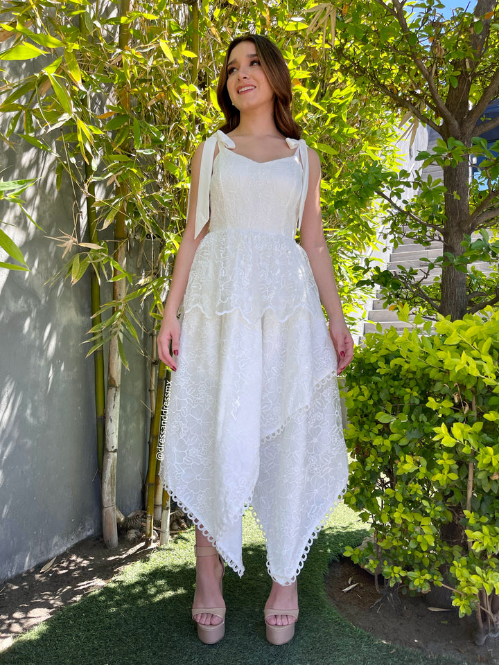 Vestido ivory midi asimetrico