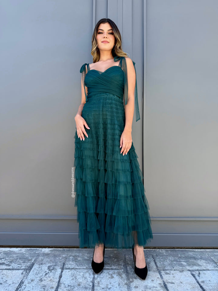 Vestido verde midi tul